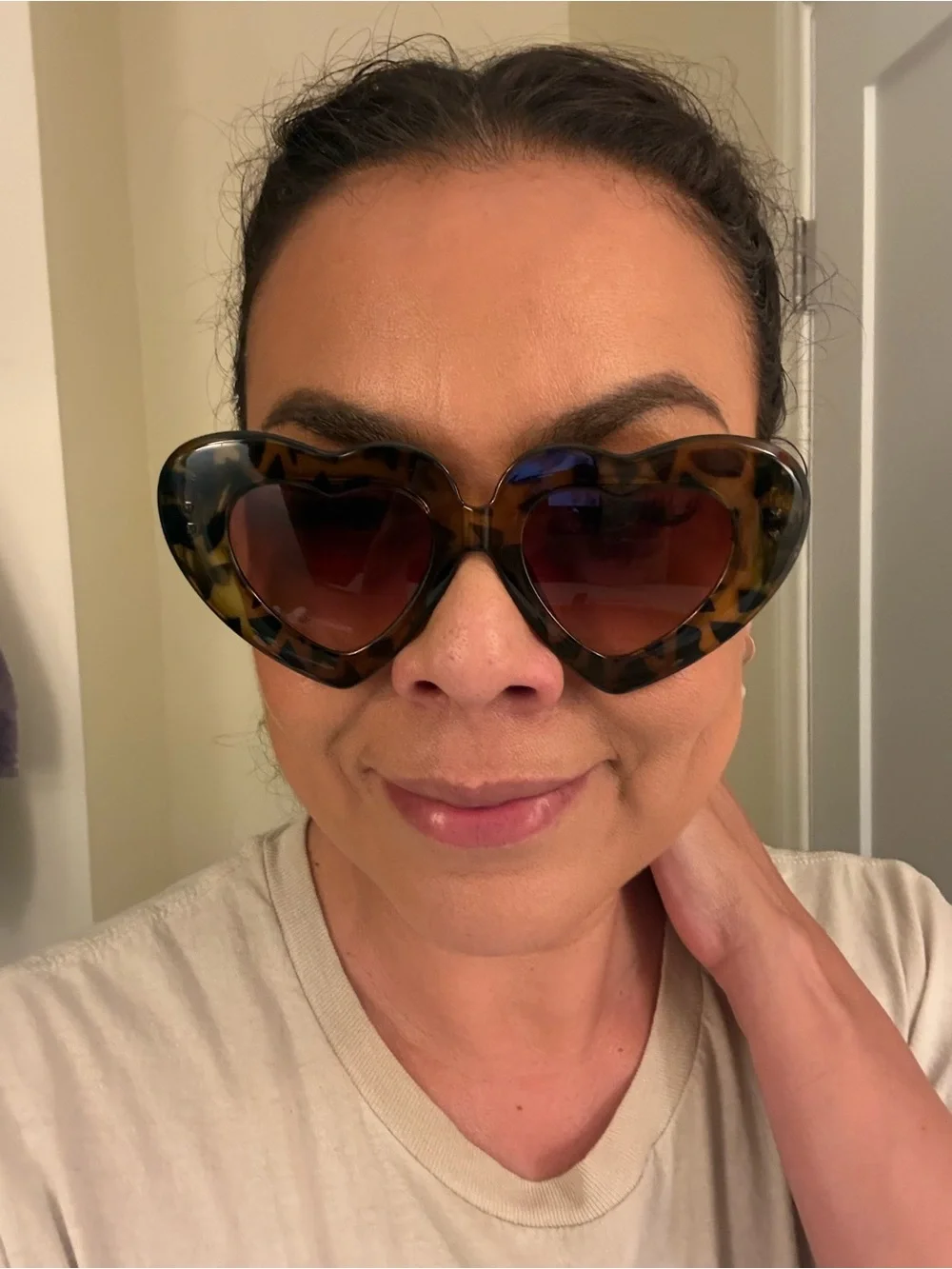 Heart-Shaped Tortoiseshell Sunglasses - Brown